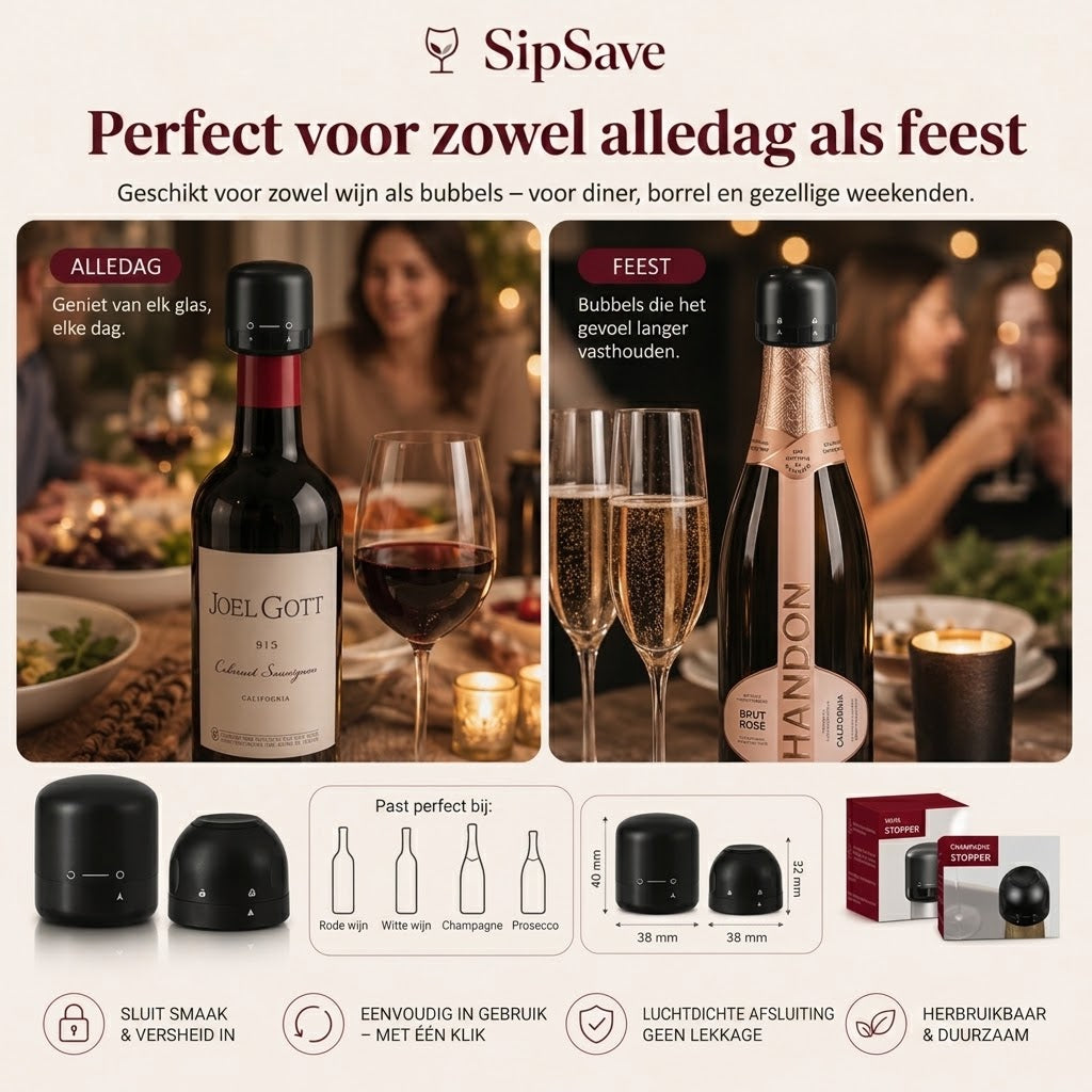 Flessenstop voor wijn en champagne set van 4
