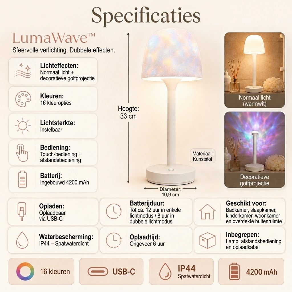 LumaWave draagbare sfeerlamp met golfprojectie