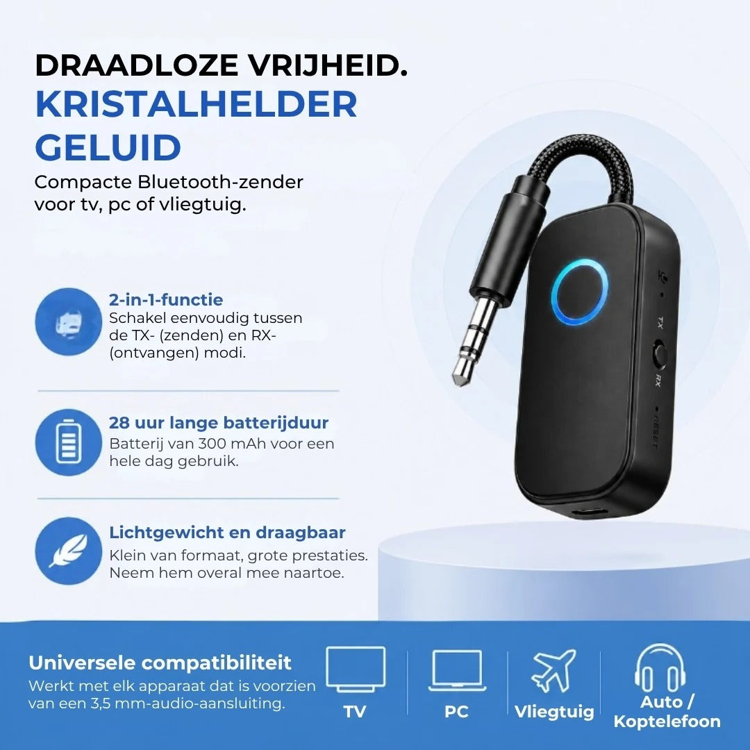 2 in 1 Bluetooth audio adapter met zender en ontvanger