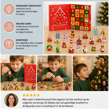 Adventskalender met bouwblokken voor kerstdecoraties