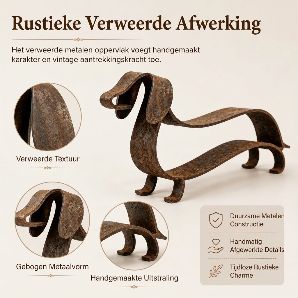 Rustieke metalen teckel sculptuur voor woondecoratie
