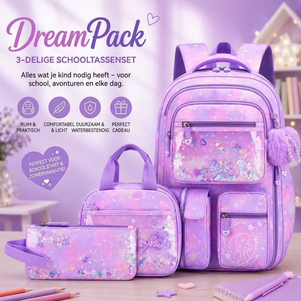 DreamPack 3 delige schoolset met glinsterende details