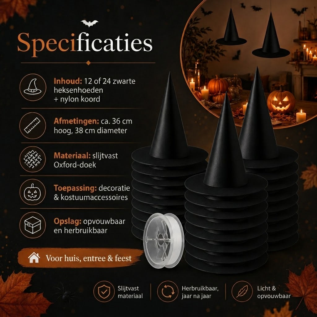 Zwevende heksenhoeden voor Halloween decoratie