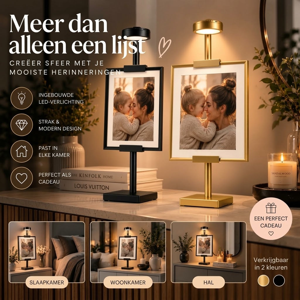 Lijststandaard met LED verlichting voor foto en schilderij