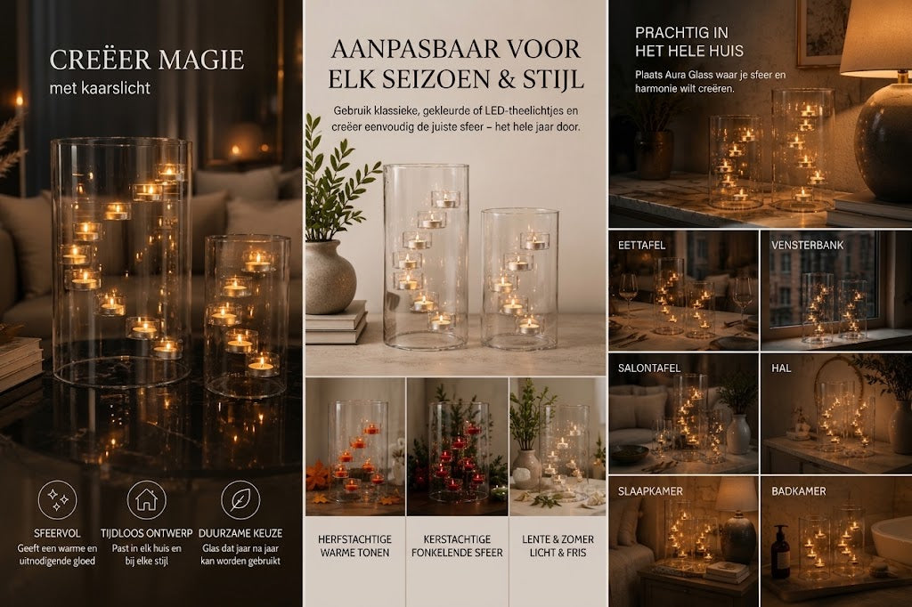 Aura Glass glazen waxinelichthouder met zwevend lichteffect