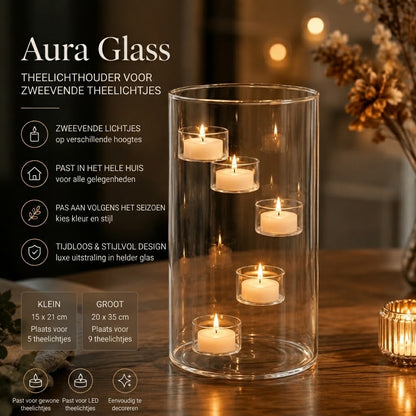 Aura Glass glazen waxinelichthouder met zwevend lichteffect