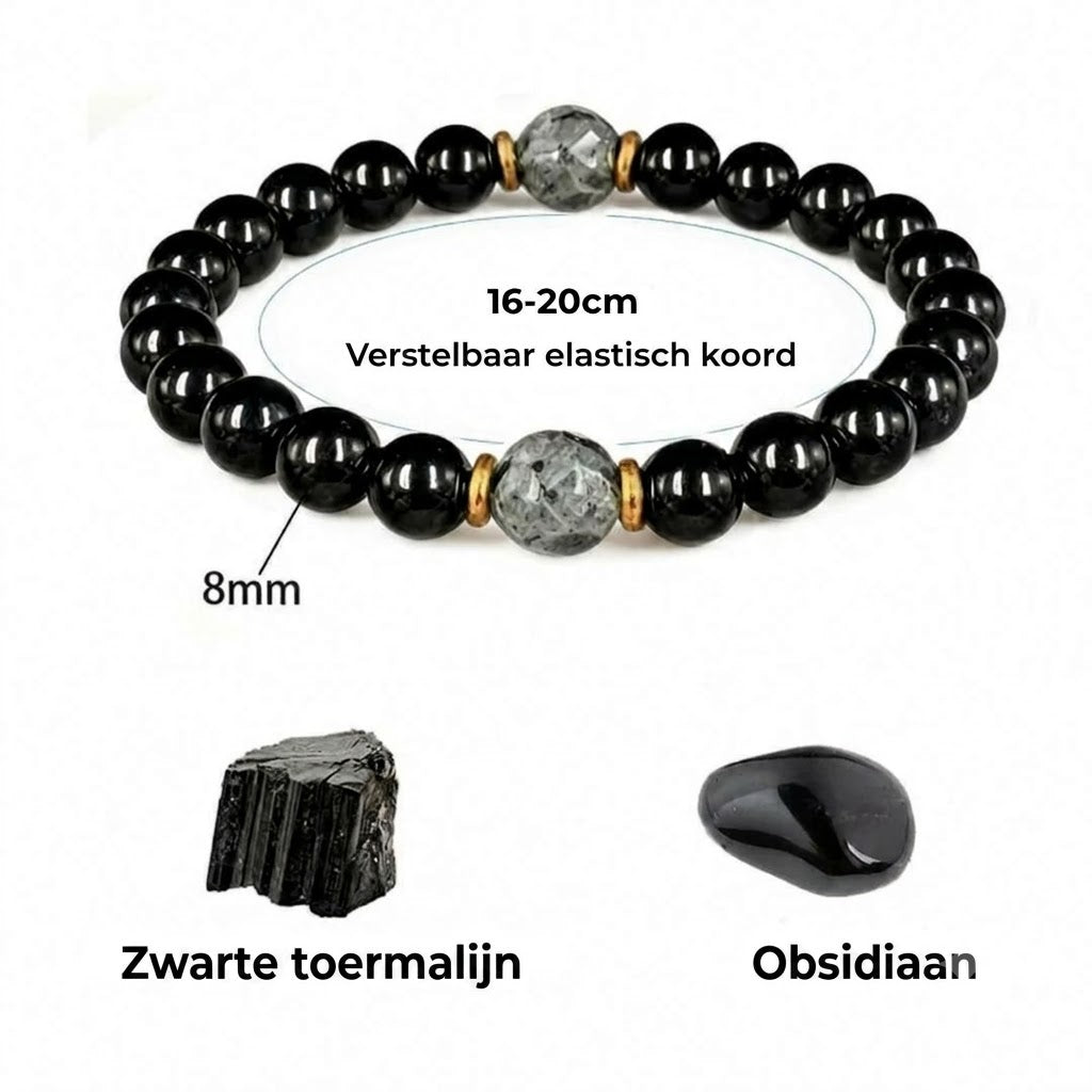Beschermende Armband met Obsidiaan en Toermalijn
