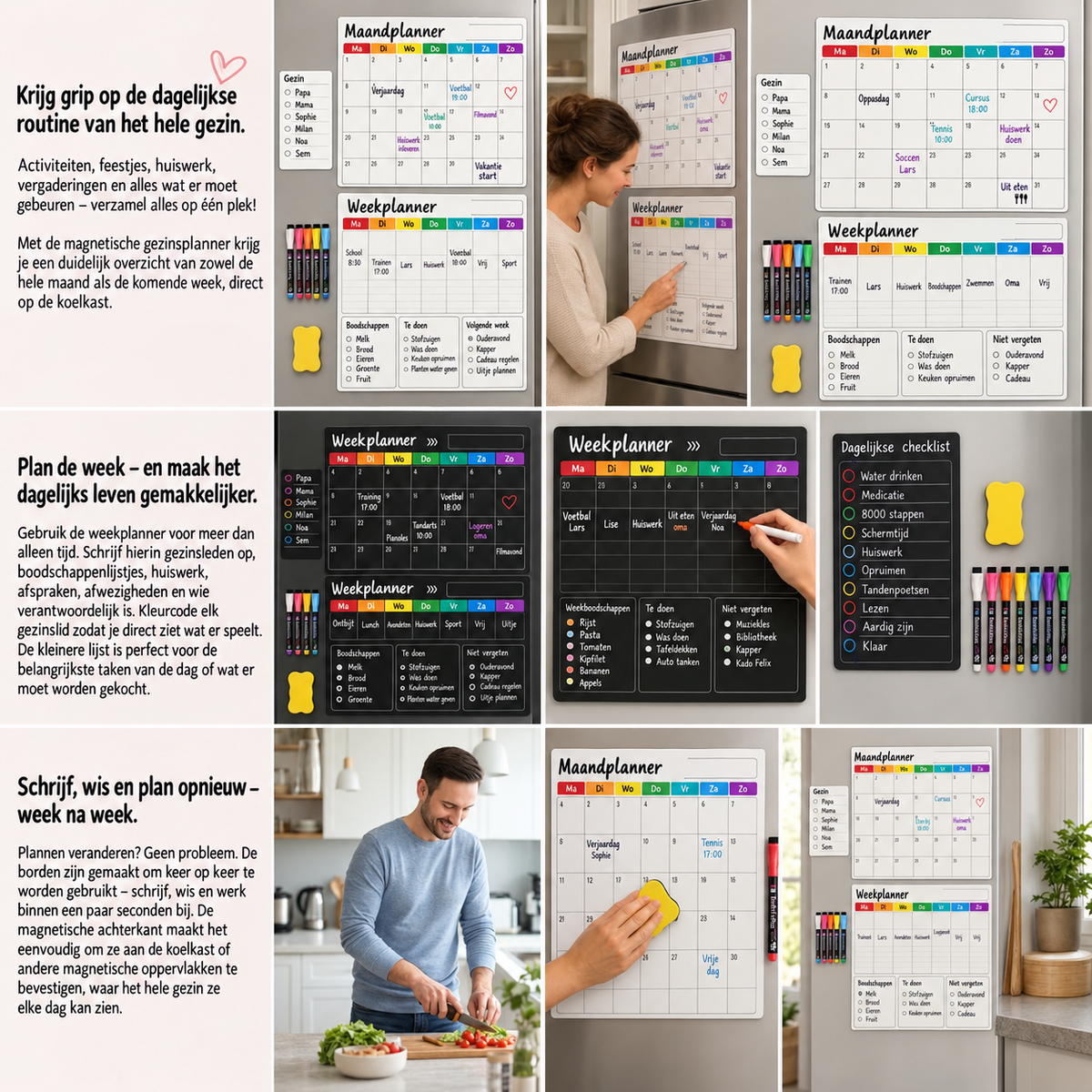 Magnetische gezinsplanner voor maand week en dag