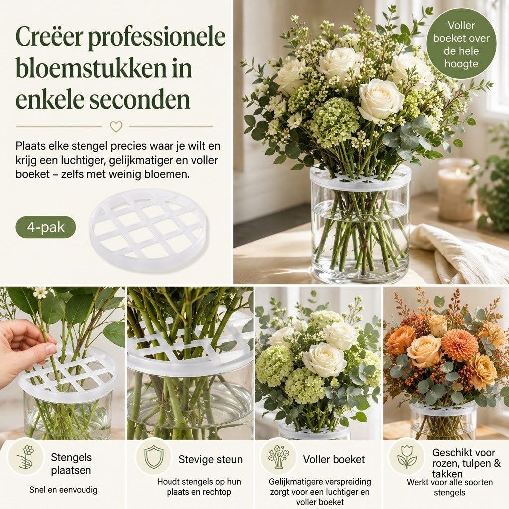 BlomFix rekbare siliconen bloemenhouders set van 4