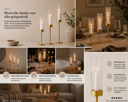 LUMÉA kandelaars met glazen cilinder set van 3