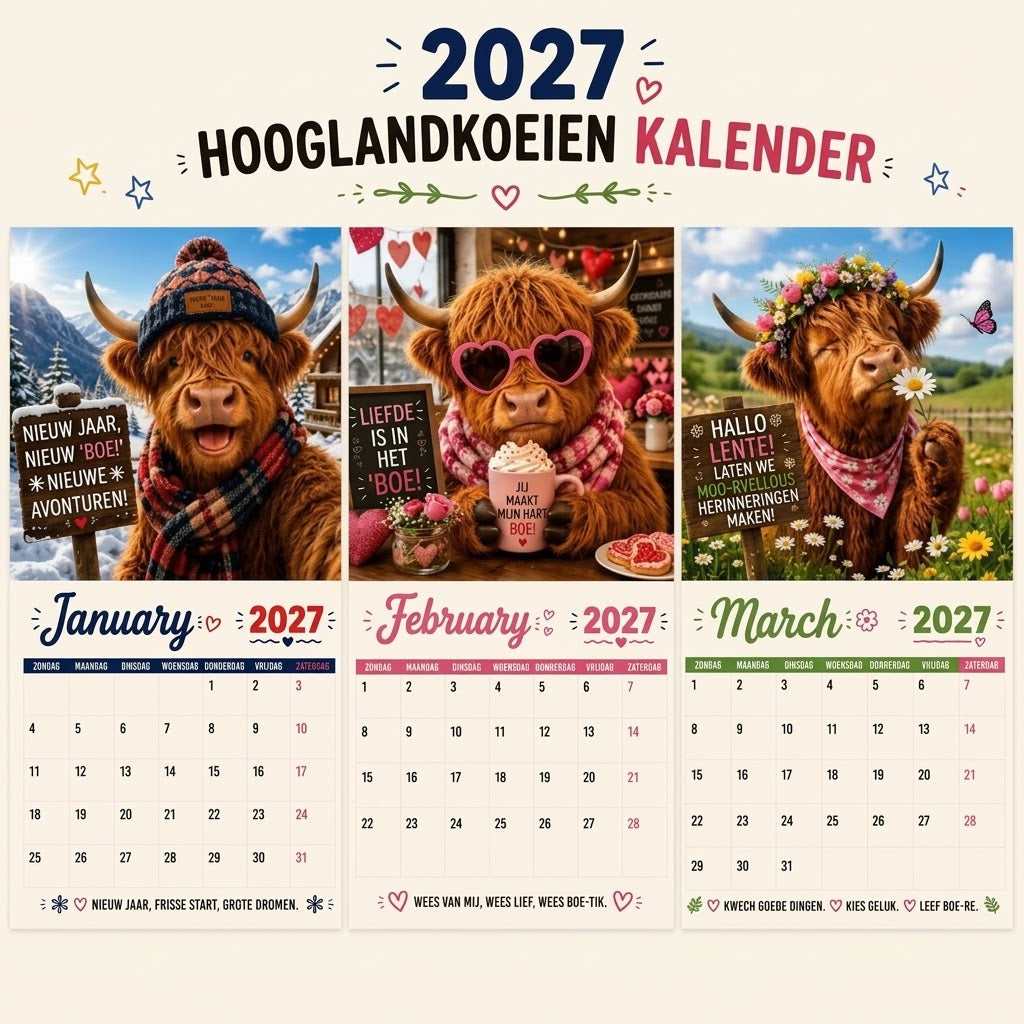 Grappige Schotse hooglander wandkalender 2027 A4