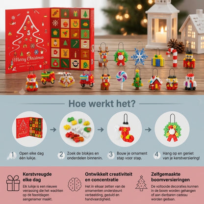 Adventskalender met bouwblokken voor kerstdecoraties