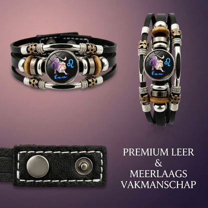 Glow in the dark leren sterrenbeeldarmband