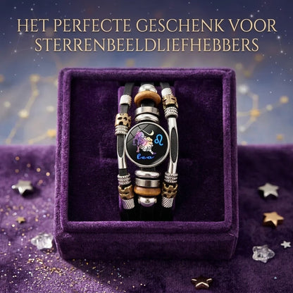 Glow in the dark leren sterrenbeeldarmband