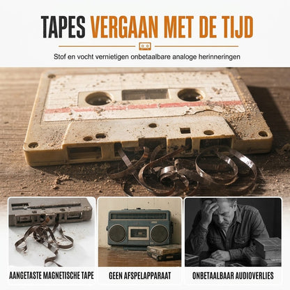 Transparante draagbare cassettespeler met USB C en MP3 conversie