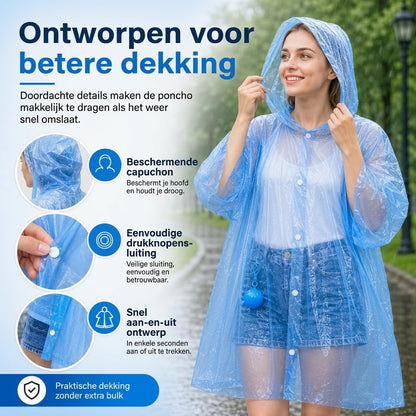 Compacte waterbestendige regenponcho set van 5