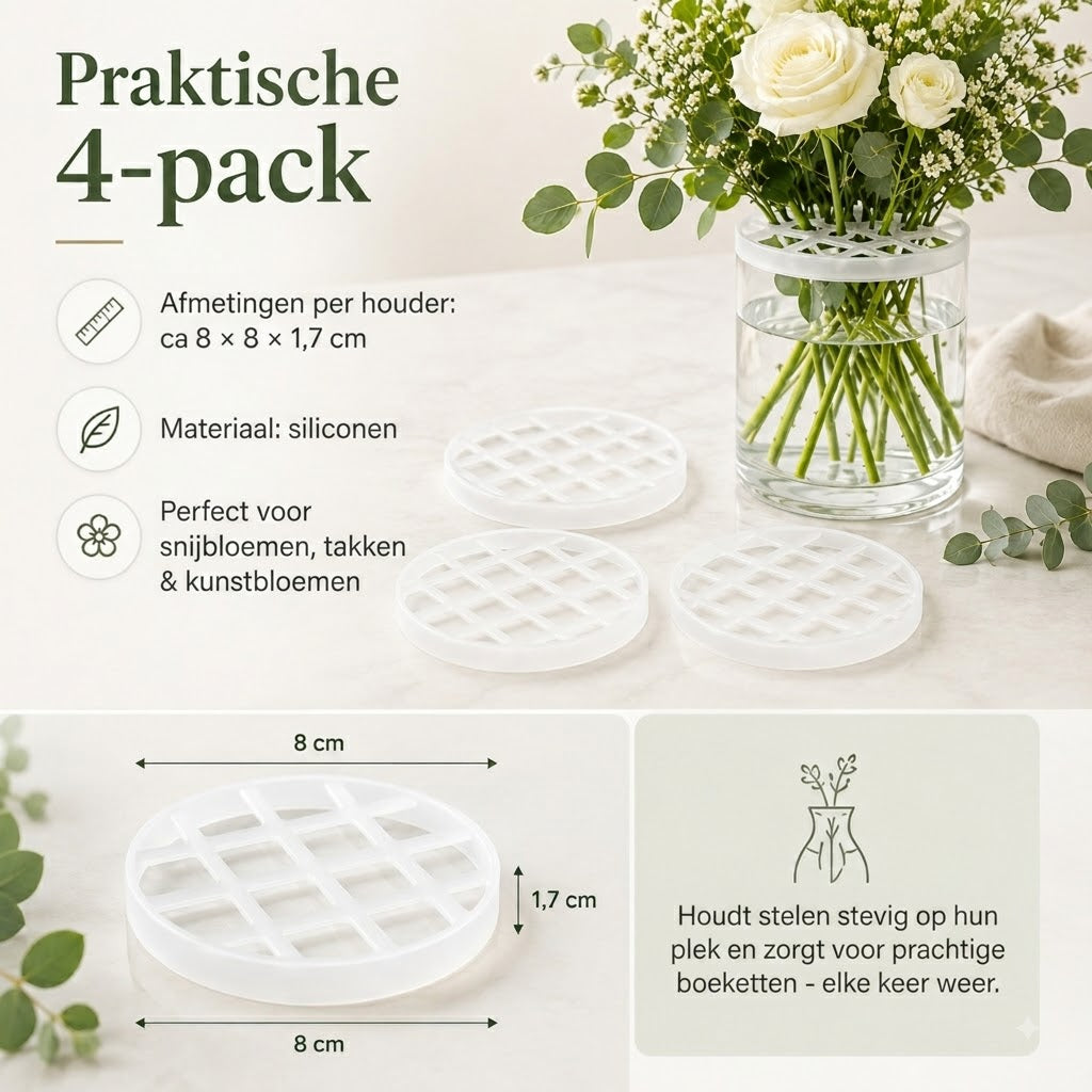 BlomFix rekbare siliconen bloemenhouders set van 4