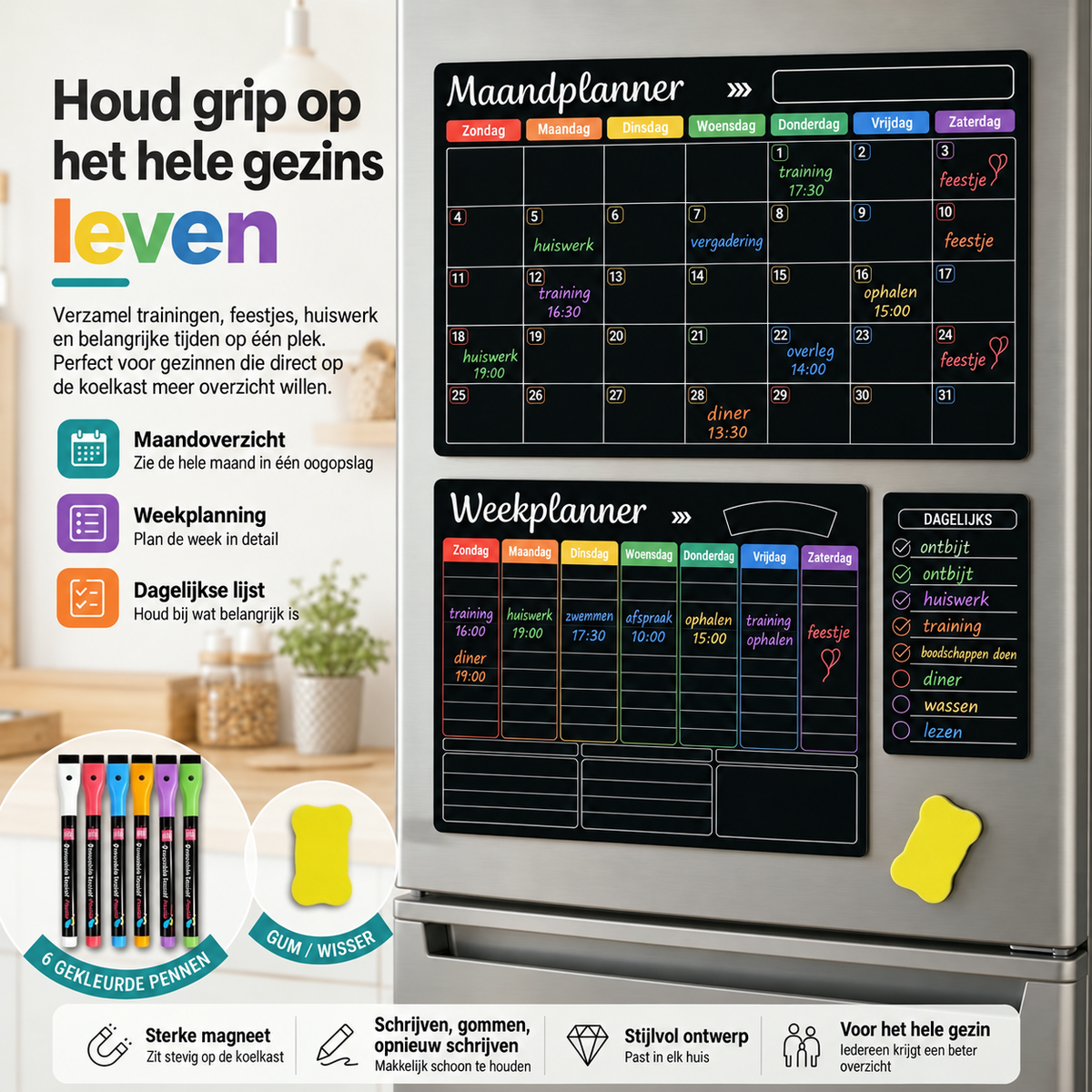 Magnetische gezinsplanner voor maand week en dag