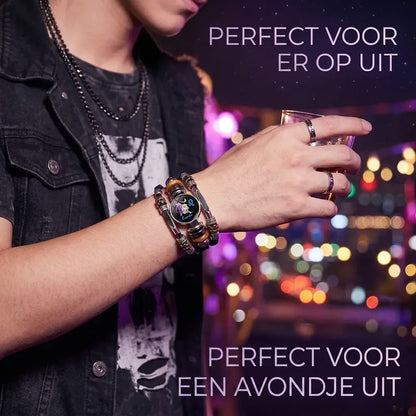 Glow in the dark leren sterrenbeeldarmband