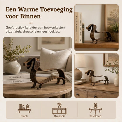 Rustieke metalen teckel sculptuur voor woondecoratie