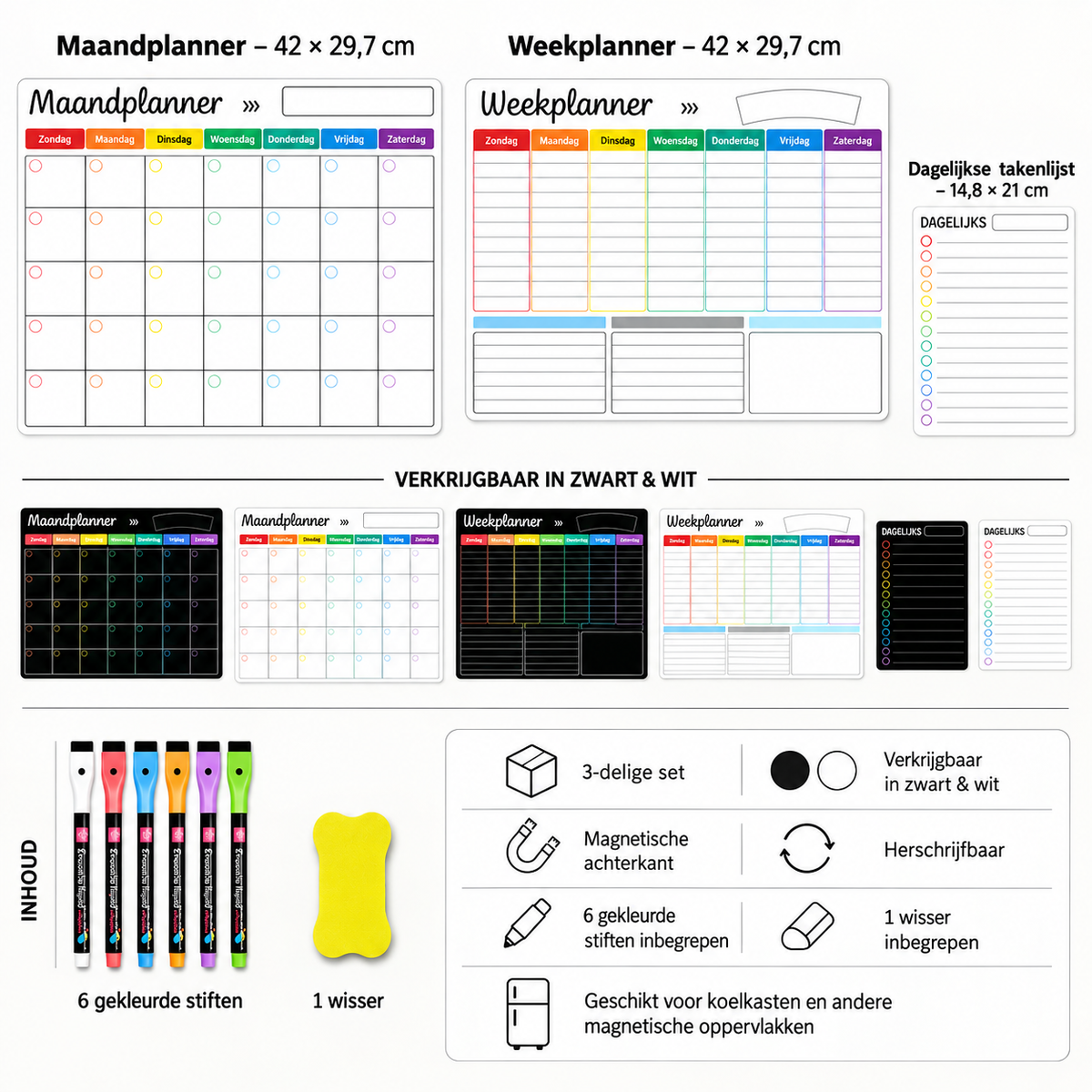 Magnetische gezinsplanner voor maand week en dag