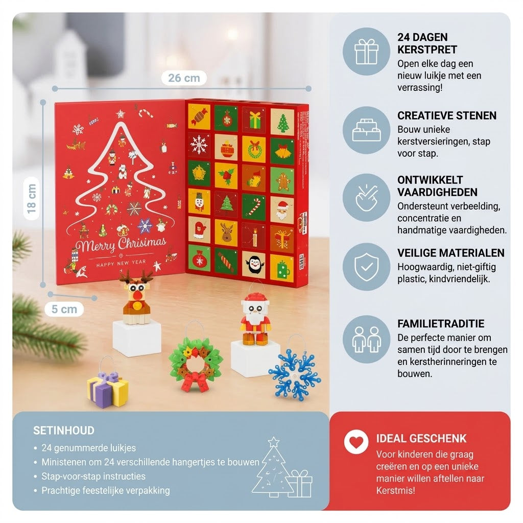 Adventskalender met bouwblokken voor kerstdecoraties