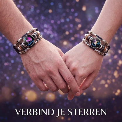 Glow in the dark leren sterrenbeeldarmband