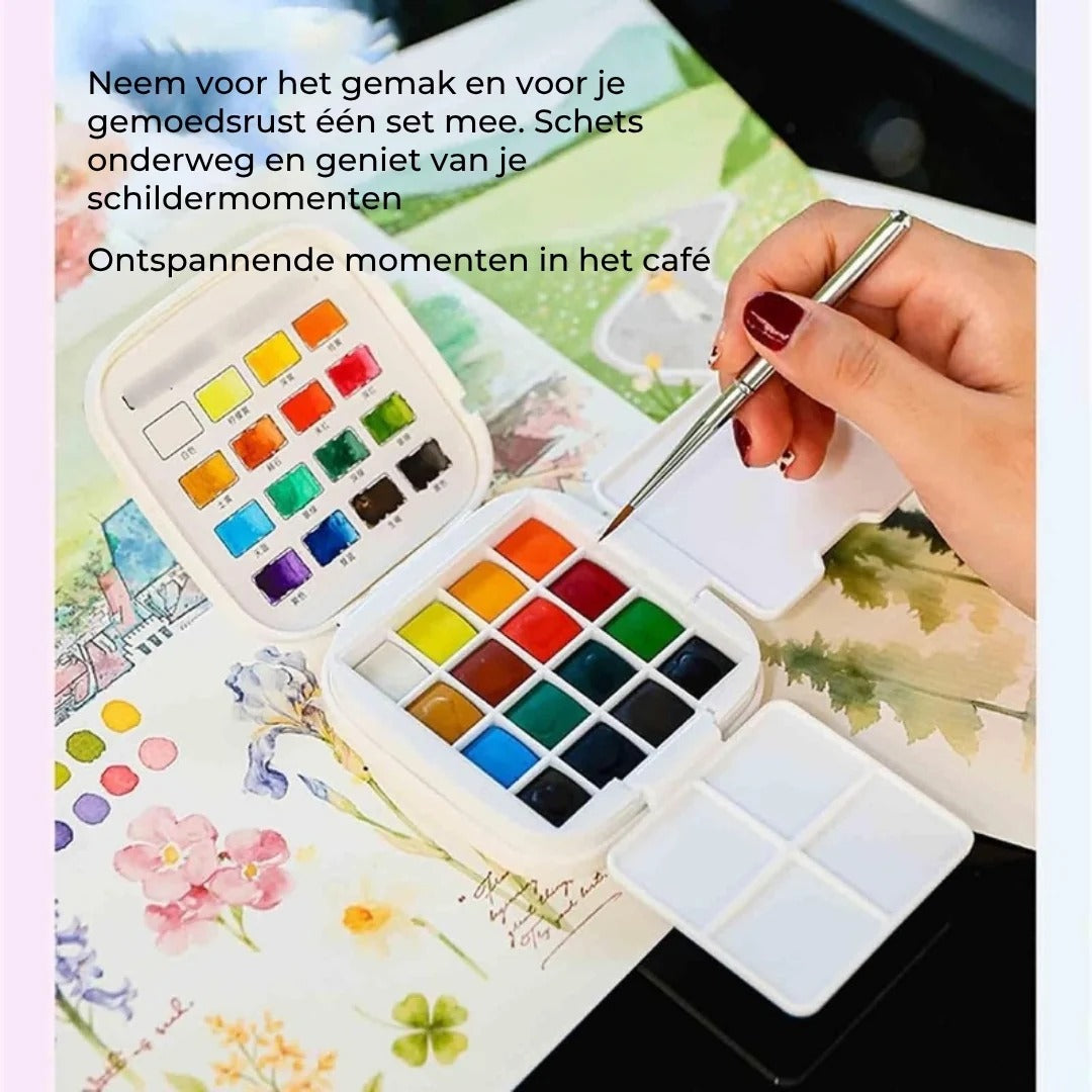 Ultracompacte aquarelset 16 kleuren