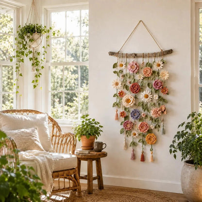 Wanddecoratie met Gehaakte Bloemen
