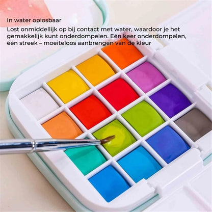 Ultracompacte aquarelset 16 kleuren