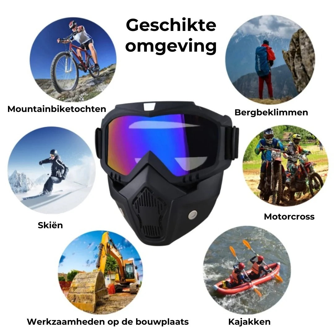 Volgelaatsmasker met krasbestendige sportbril