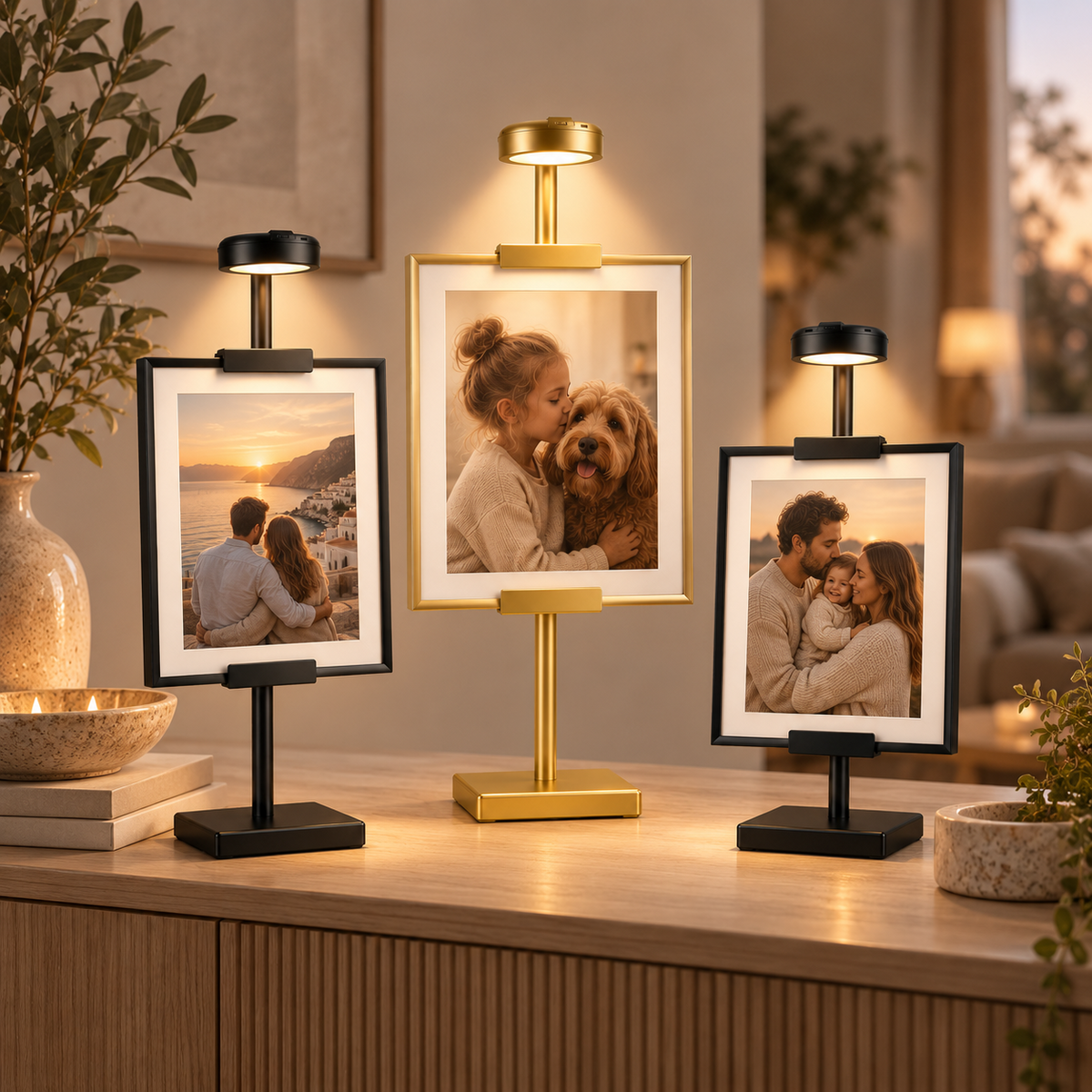 Lijststandaard met LED verlichting voor foto en schilderij