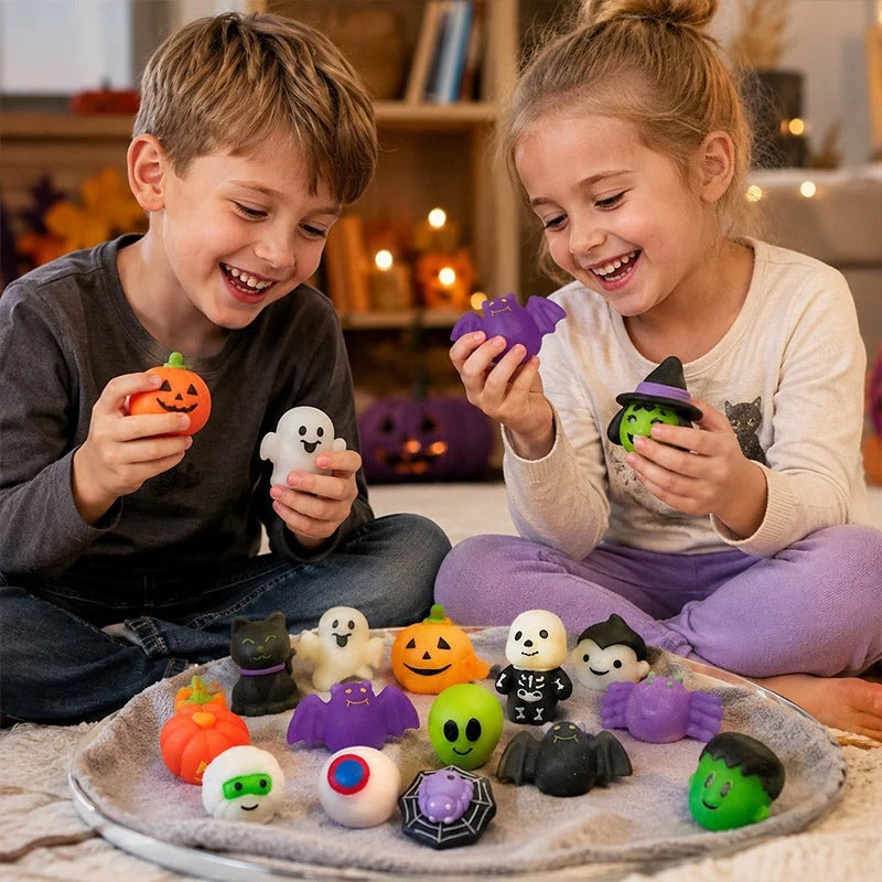 Halloween antistress squishies met pompoenemmer set van 30