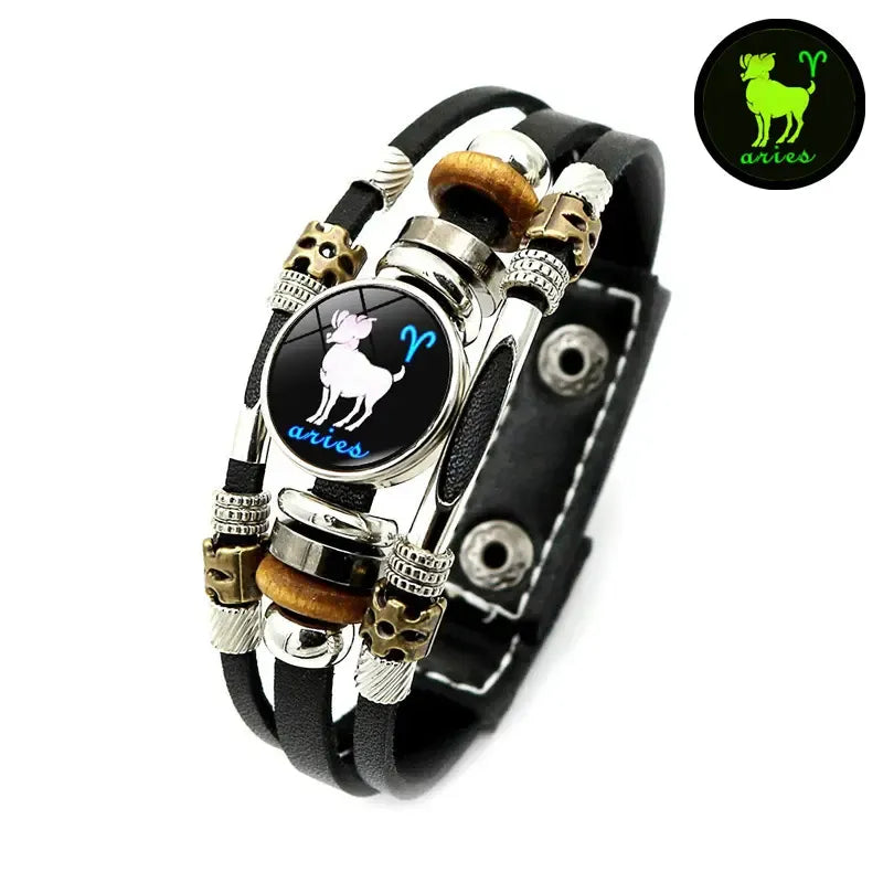 Glow in the dark leren sterrenbeeldarmband