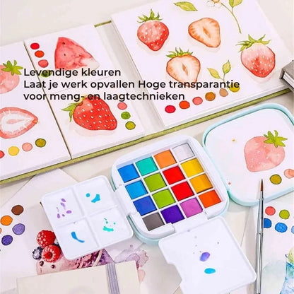 Ultracompacte aquarelset 16 kleuren