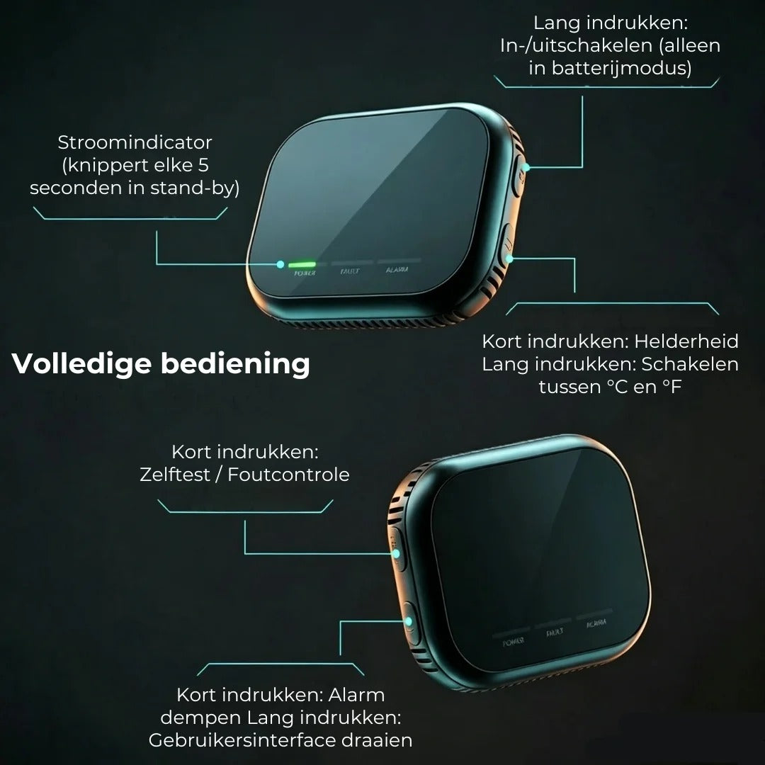 6 in 1 slimme veiligheidsdetector voor CO gas en rook