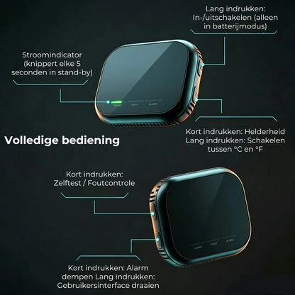 6 in 1 slimme veiligheidsdetector voor CO gas en rook