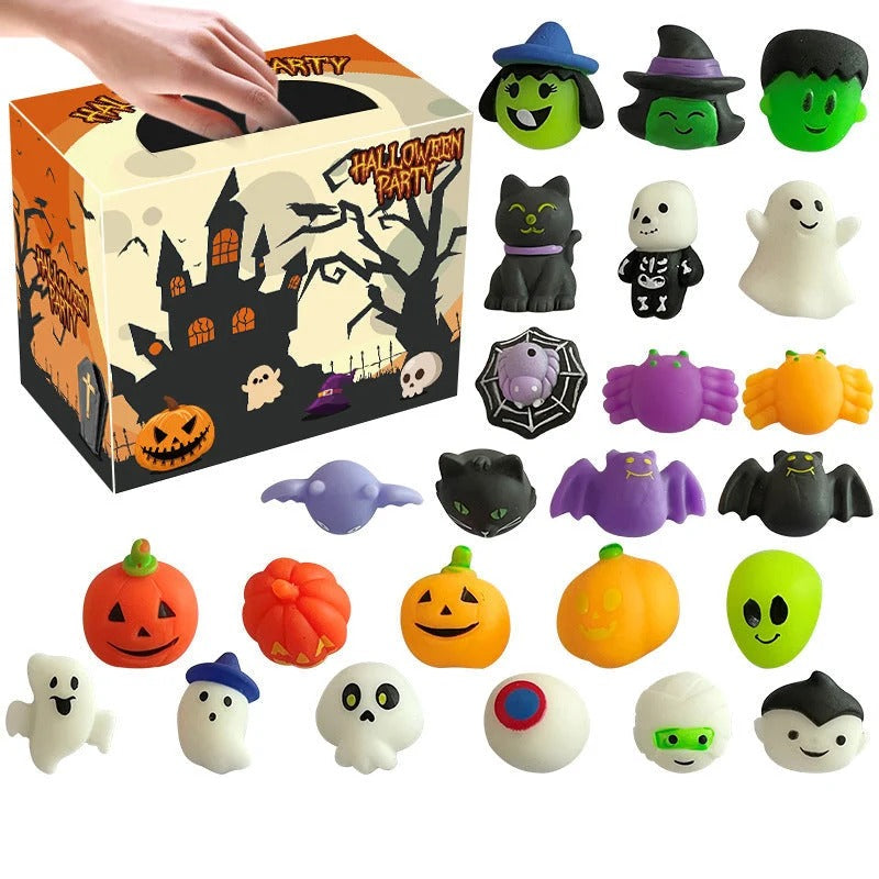 Halloween antistress squishies met pompoenemmer set van 30