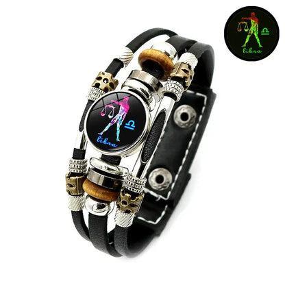Glow in the dark leren sterrenbeeldarmband