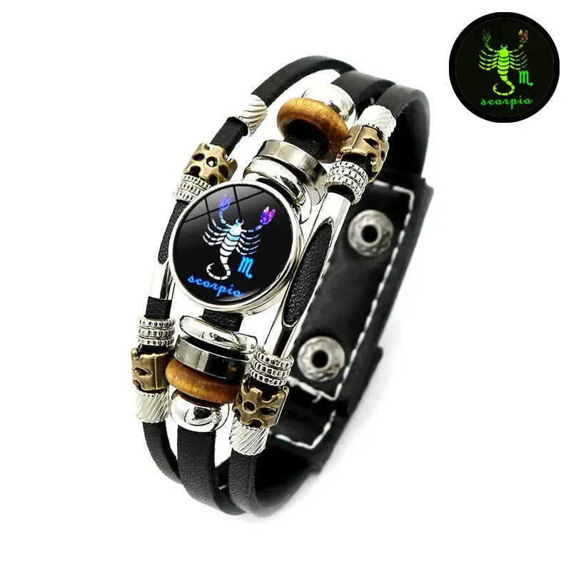 Glow in the dark leren sterrenbeeldarmband