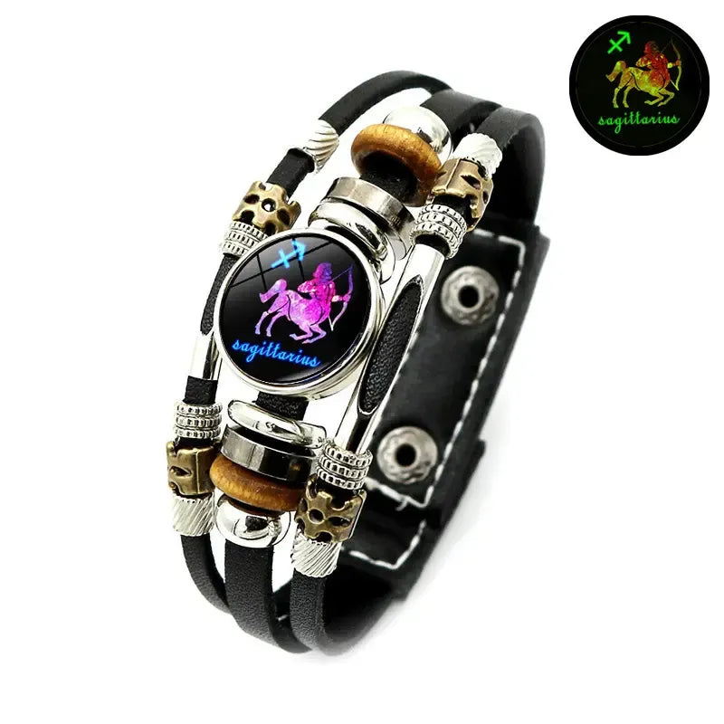 Glow in the dark leren sterrenbeeldarmband