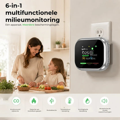 6 in 1 slimme veiligheidsdetector voor CO gas en rook