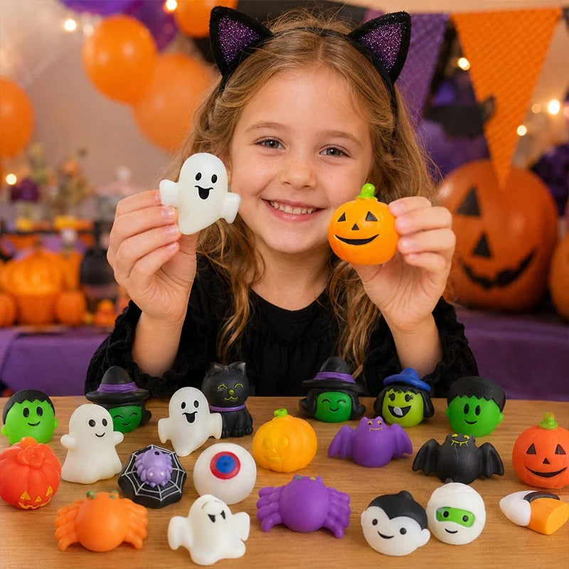 Halloween antistress squishies met pompoenemmer set van 30