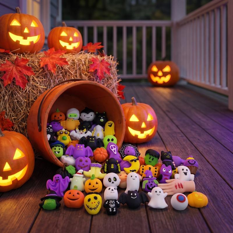 Halloween antistress squishies met pompoenemmer set van 30