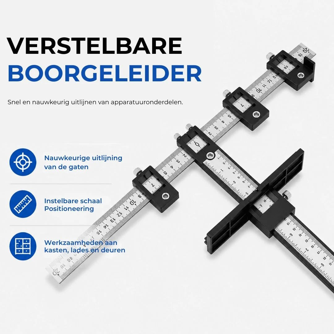 Verstelbare boorgeleider met meetliniaal voor nauwkeurig boren