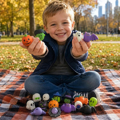 Halloween antistress squishies met pompoenemmer set van 30