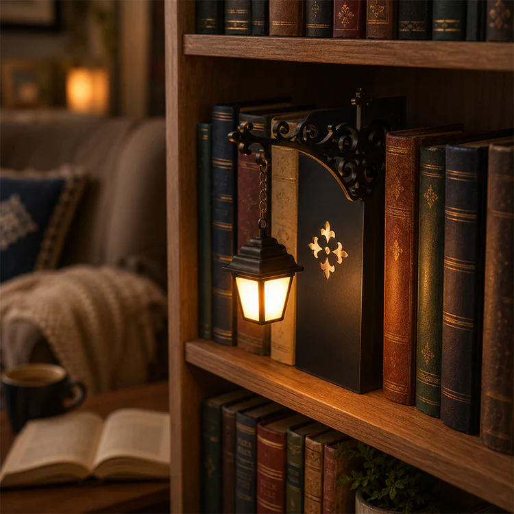 Miniatuur Retro Straatlantaarn Boekensteun met Verlichting