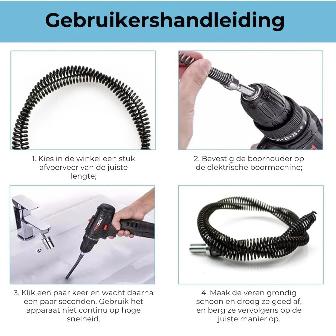 Ontstoppingsveer opzetstuk voor boormachine