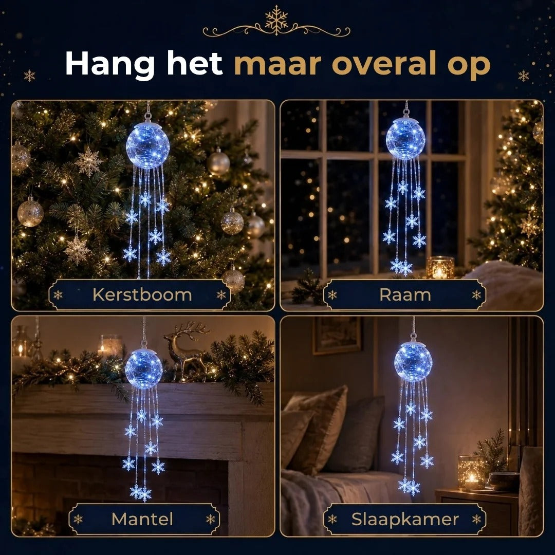 LED kerstbal met hangende sneeuwvlokken