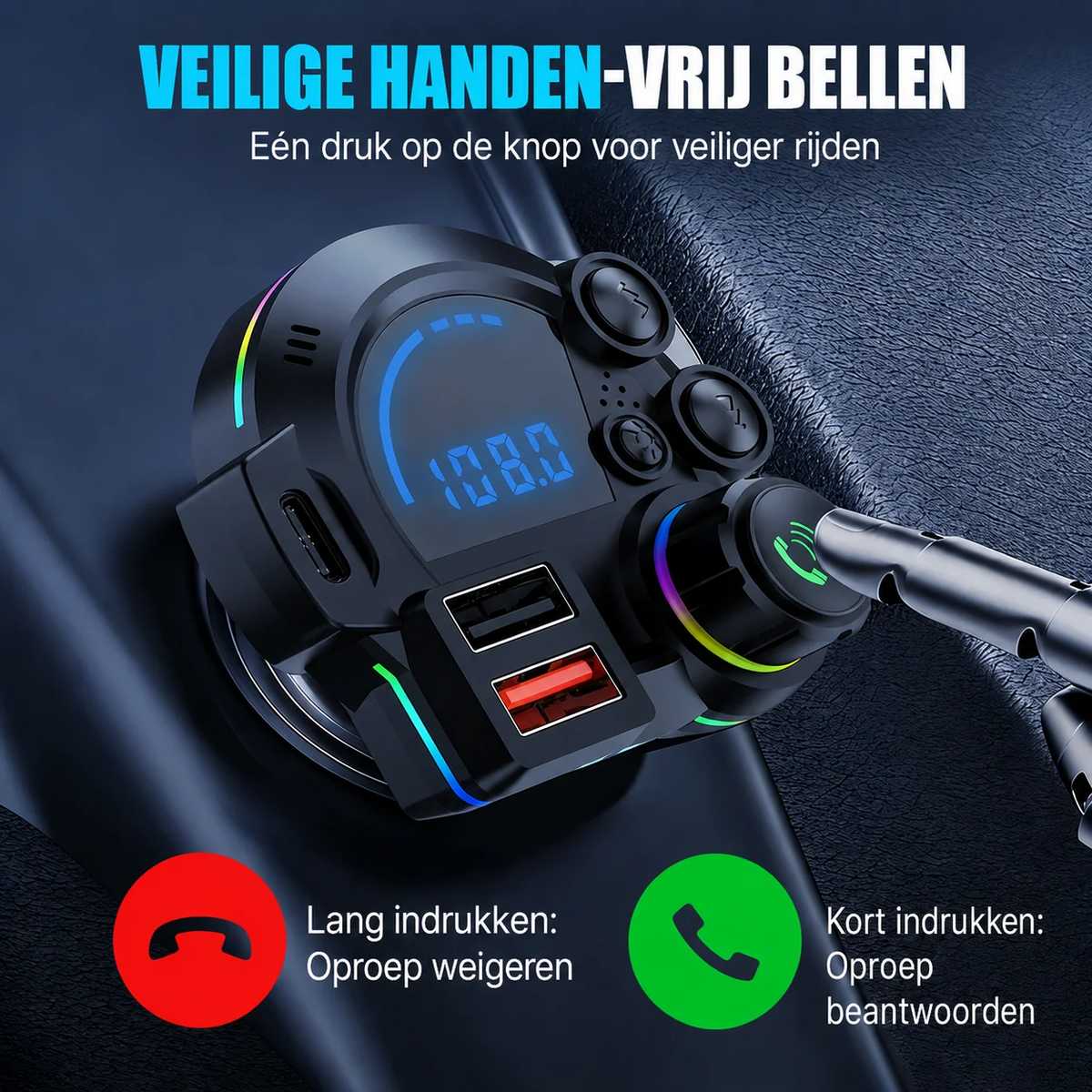 FM Bluetooth zender voor auto met handsfree bellen